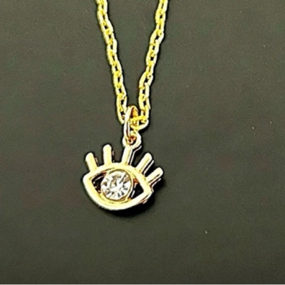 Gold CZ Eye Lash Evil Eye Pendant Necklace